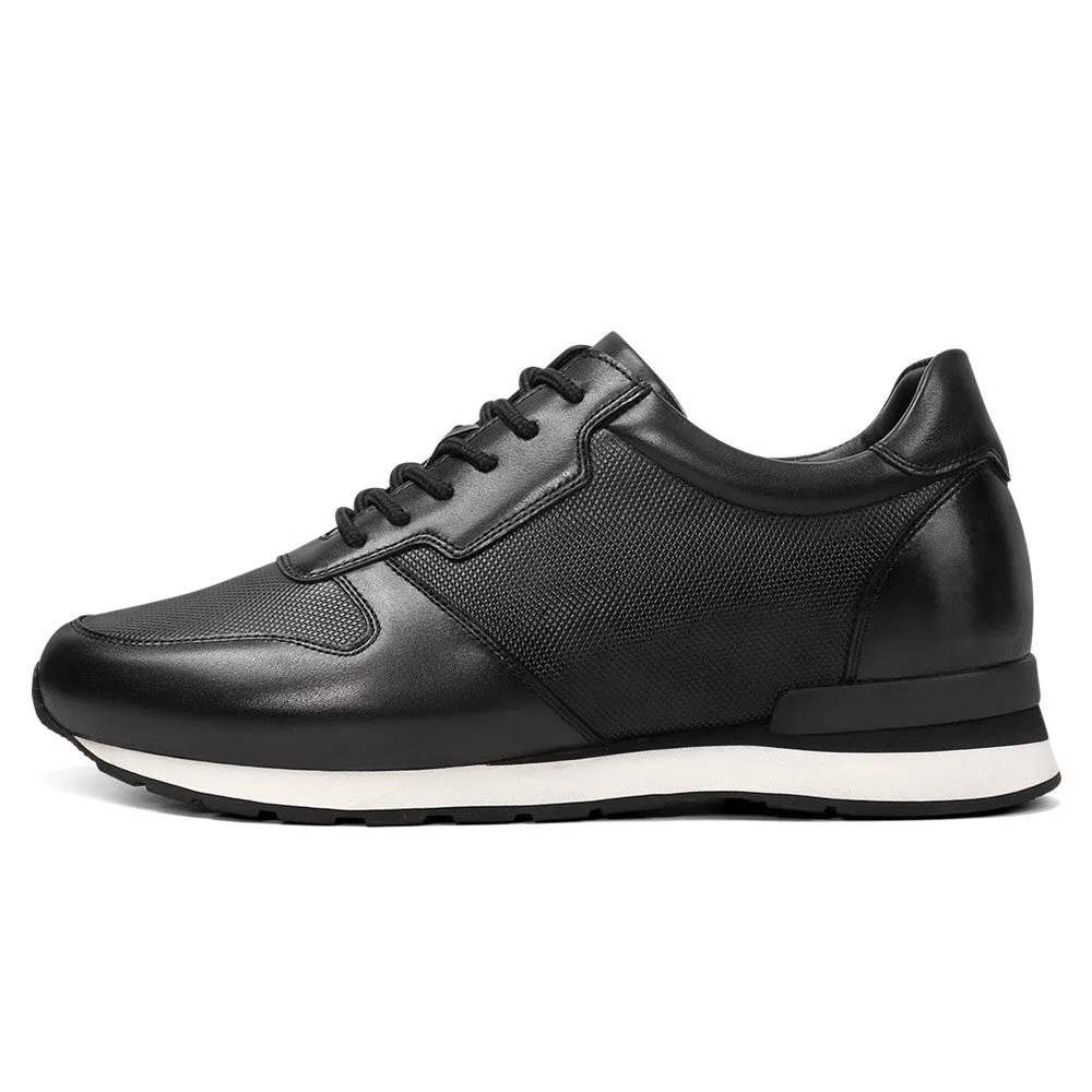 8CM/3.15 Inches CMR CHAMARIPA Men's Height Increasing Black Leather Casual Sneakers