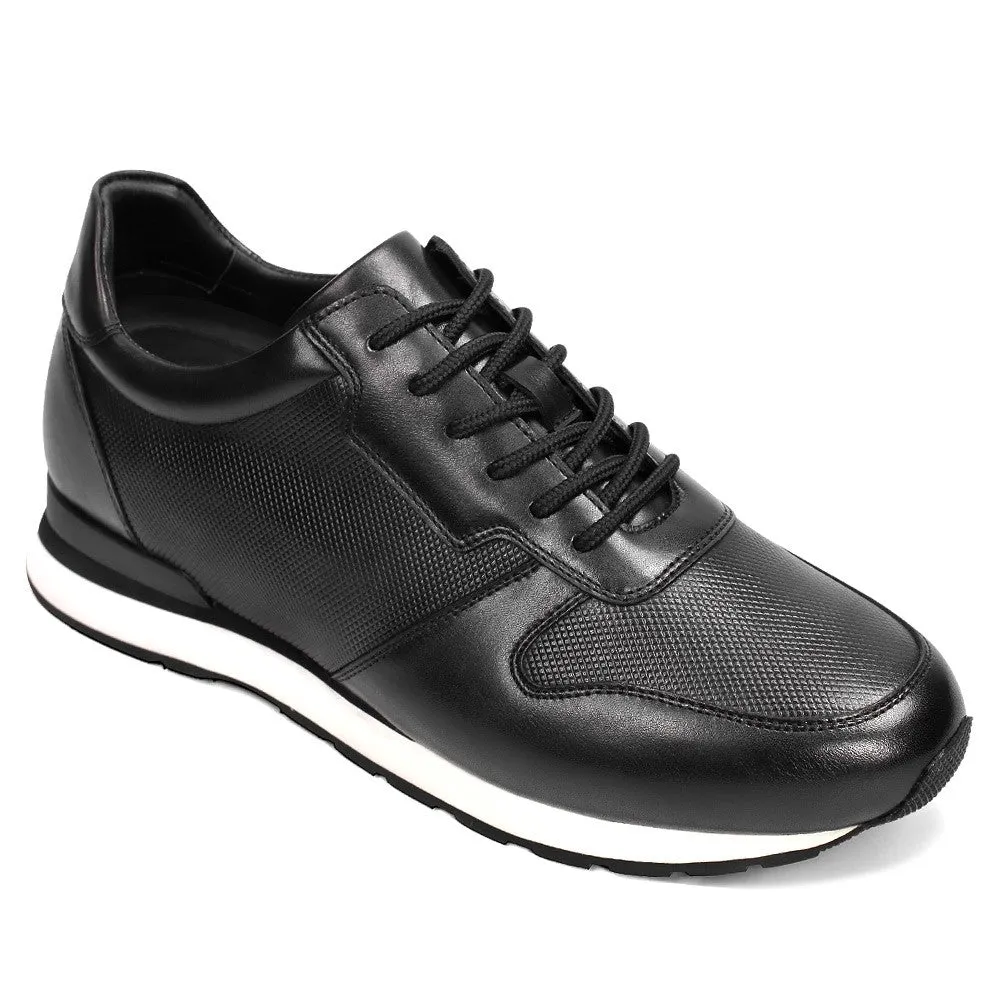 8CM/3.15 Inches CMR CHAMARIPA Men's Height Increasing Black Leather Casual Sneakers