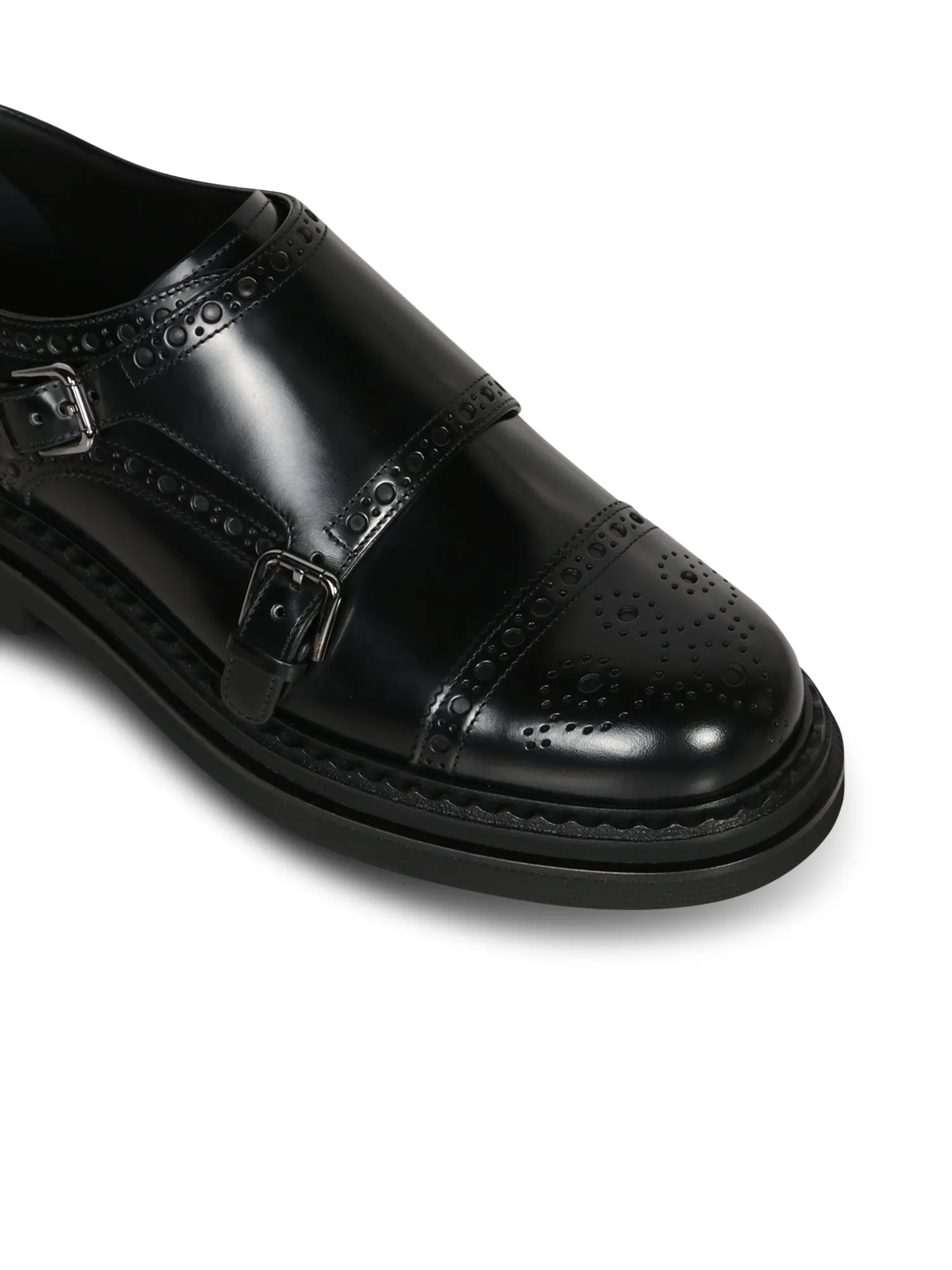 Black Leather Monk-Strap Shoes