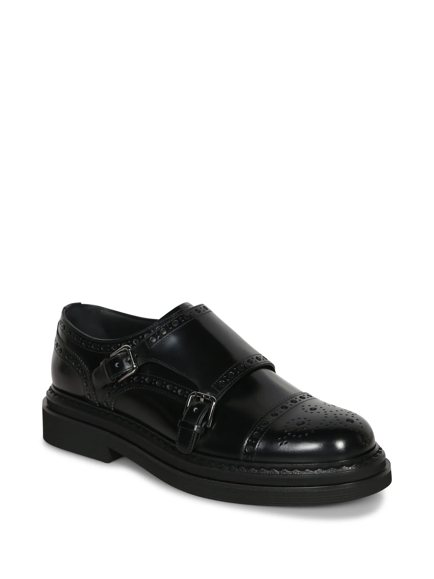 Black Leather Monk-Strap Shoes