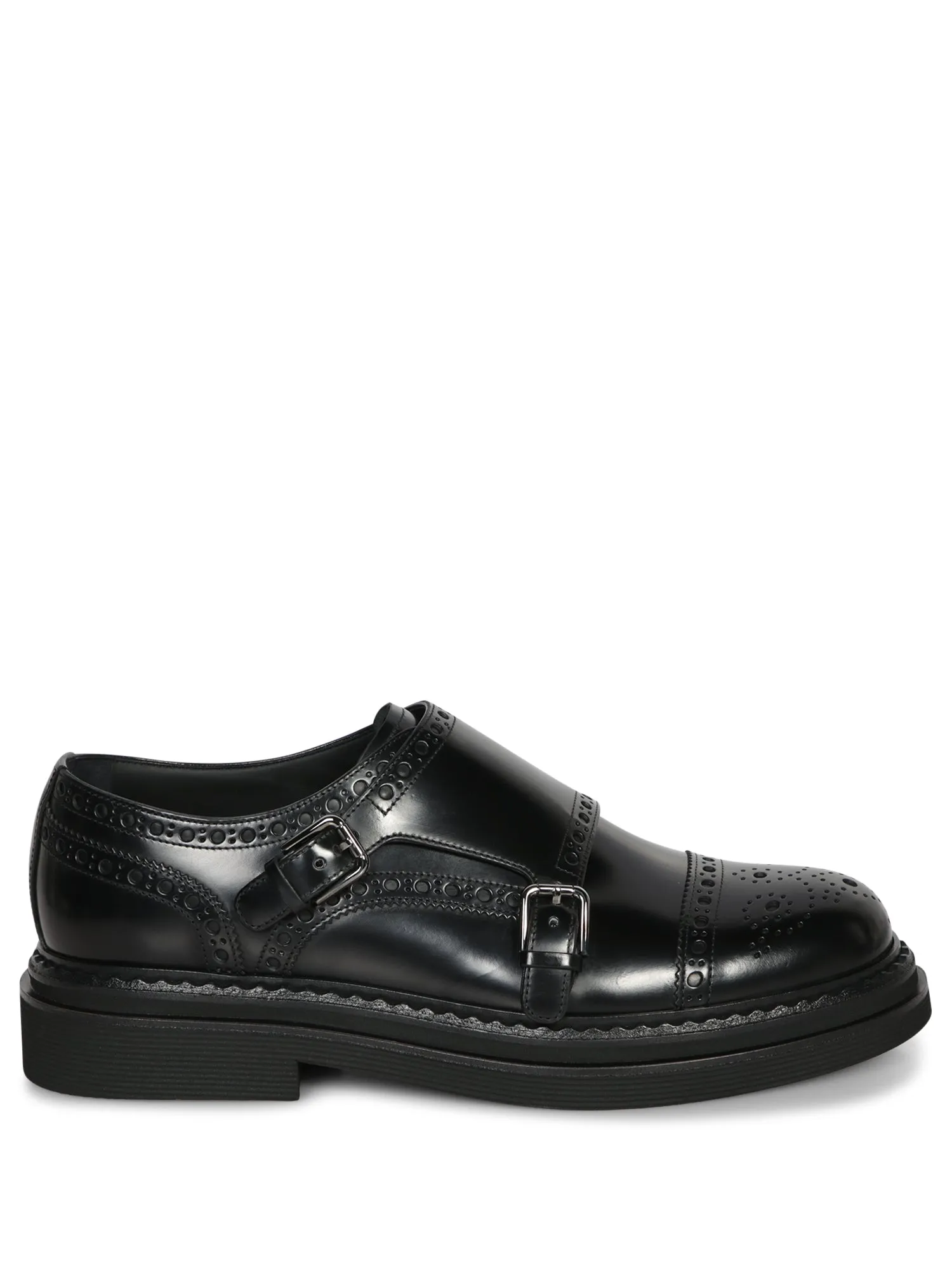 Black Leather Monk-Strap Shoes