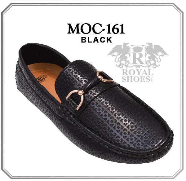 Black Men's Leather Loafer Gold Buckle Style MOC-161 By Royal Shoes USA