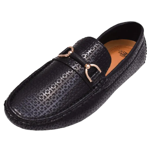 Black Men's Leather Loafer Gold Buckle Style MOC-161 By Royal Shoes USA