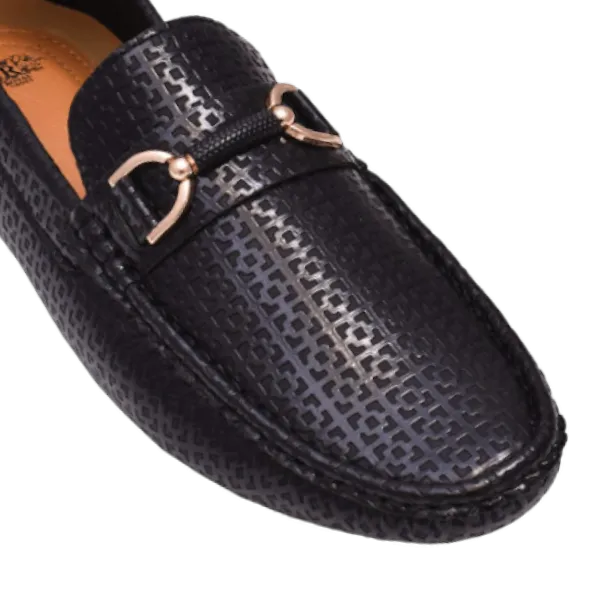 Black Men's Leather Loafer Gold Buckle Style MOC-161 By Royal Shoes USA