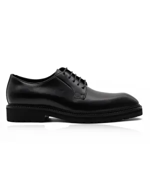 BLACK POLISHED LEATHER DERBY SHOES – CHISEL TOE – LUG SOLE