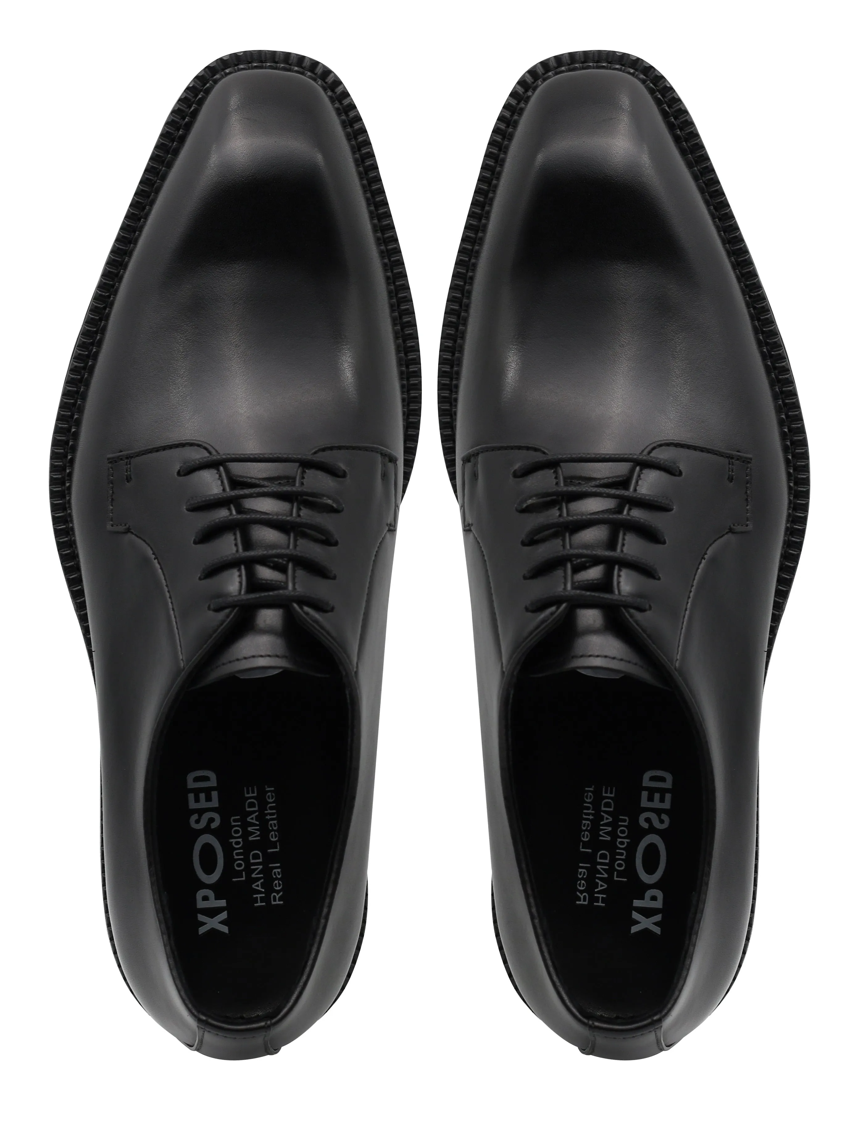 BLACK POLISHED LEATHER DERBY SHOES – CHISEL TOE – LUG SOLE