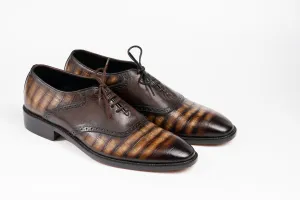 Brown Shaded Hand Dyed Patina Crocodile Leather Derby Shoes