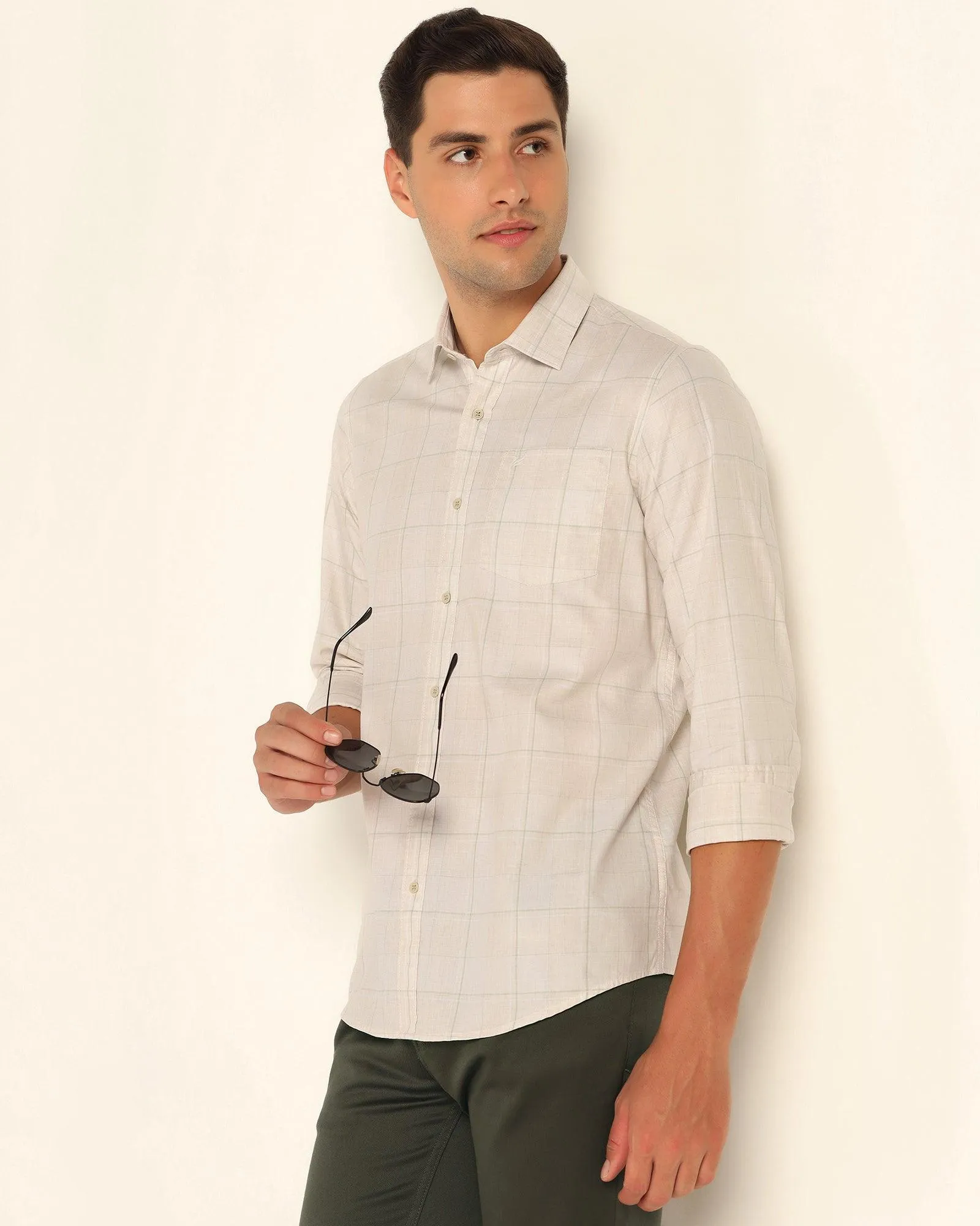 Casual Beige Check Shirt - Bailey