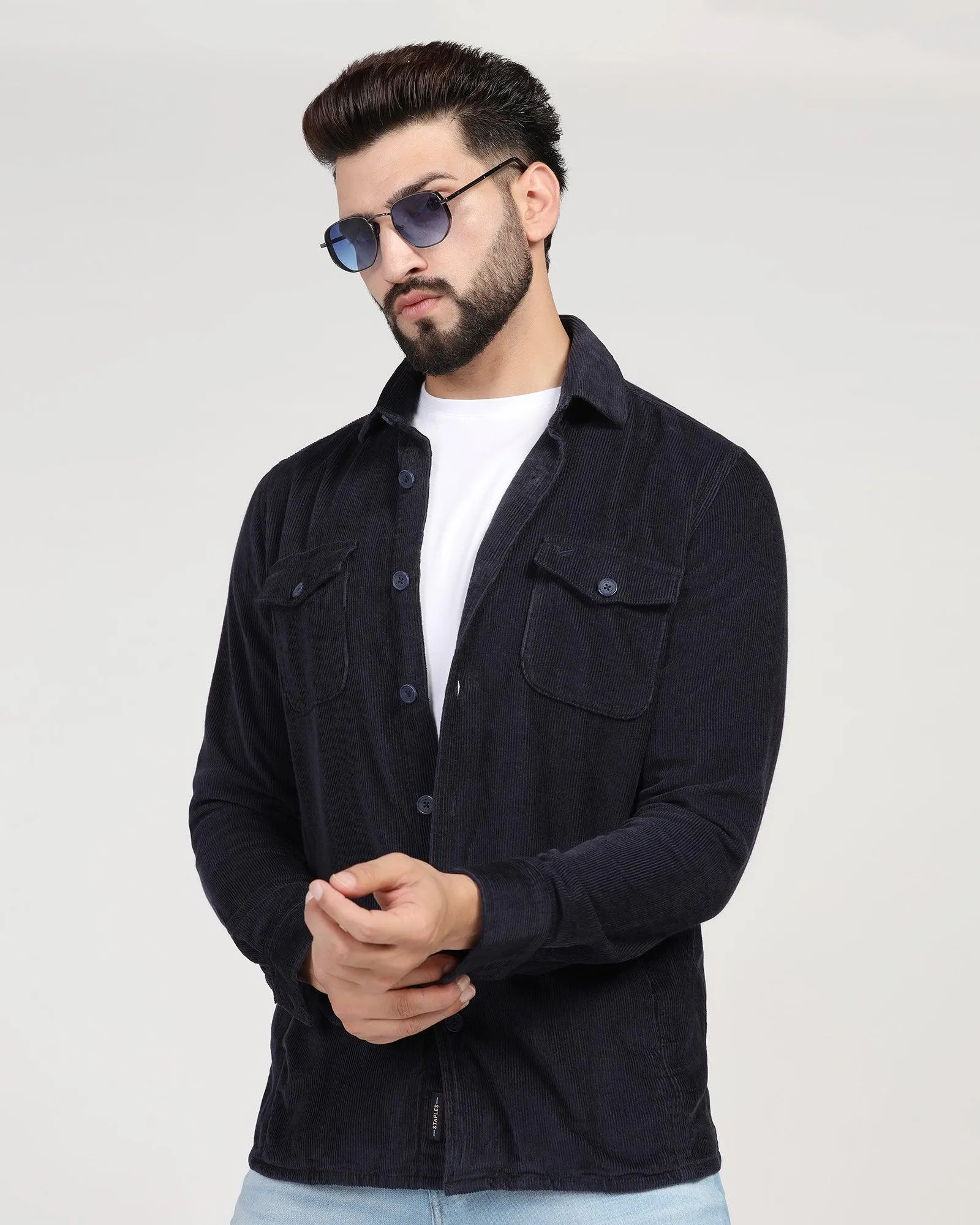 Casual Navy Textured Overshirt - Miami