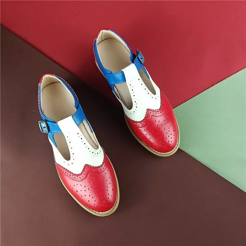 Classic Mixed Colors Buckle Strap Vegan Leather Oxford Shoes