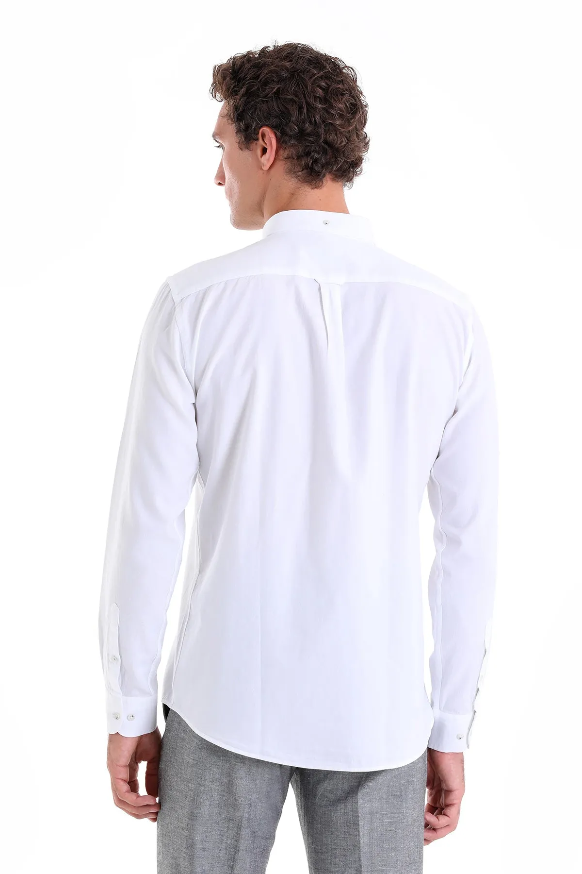 Comfort Fit Long Sleeve Oxford Cotton White Casual Shirt