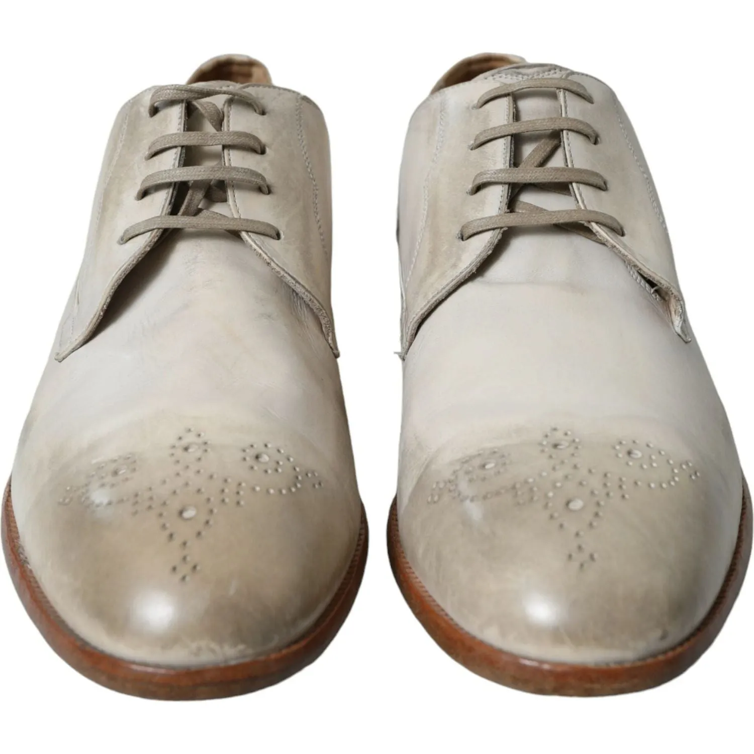 Dolce & Gabbana Elegant White Calfskin Derby Shoes