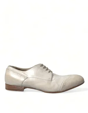 Dolce & Gabbana Elegant White Leather Brogue Dress Shoes