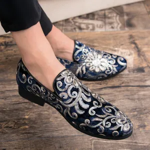 Floral Sequins Men Royal Style Loafers Shoes