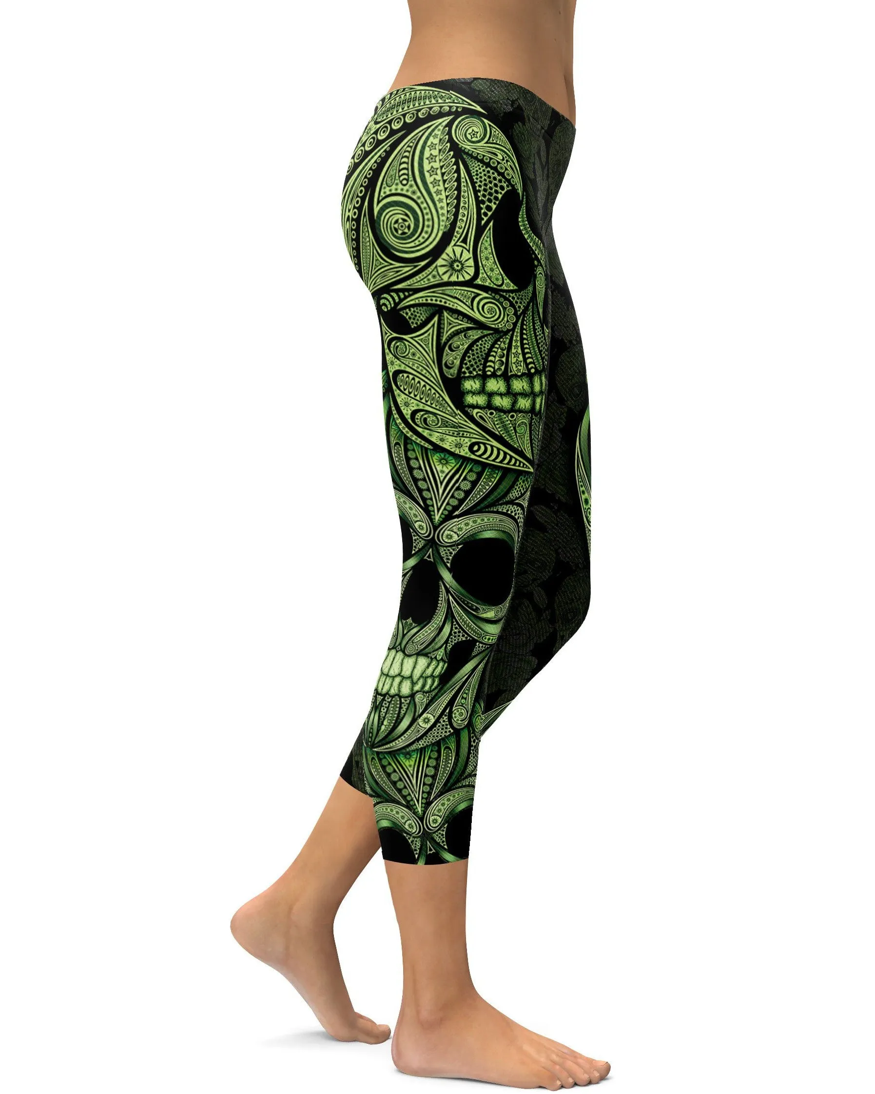 Green Ornamental Skull Capris