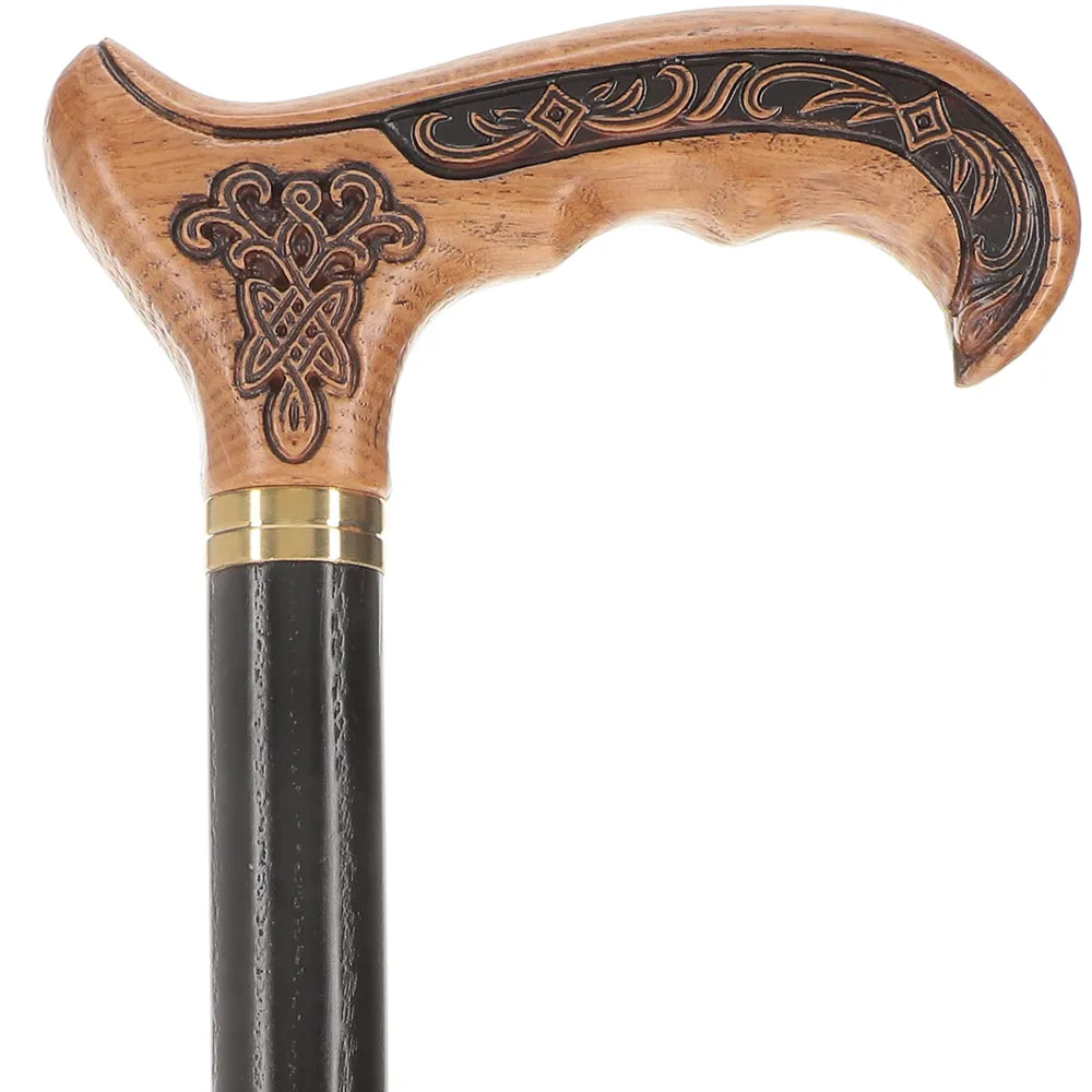 Handcarved Celtic Art : Oak Wood Cane Derby Handle