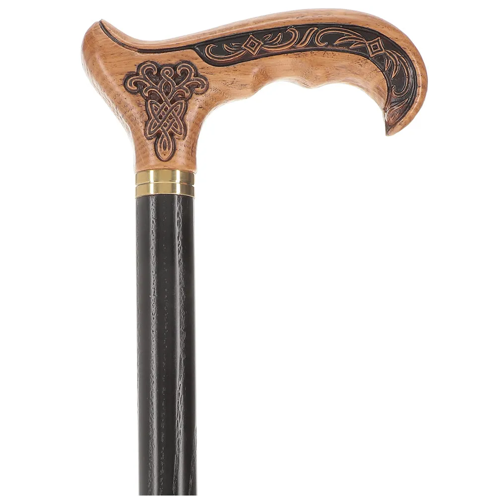 Handcarved Celtic Art : Oak Wood Cane Derby Handle