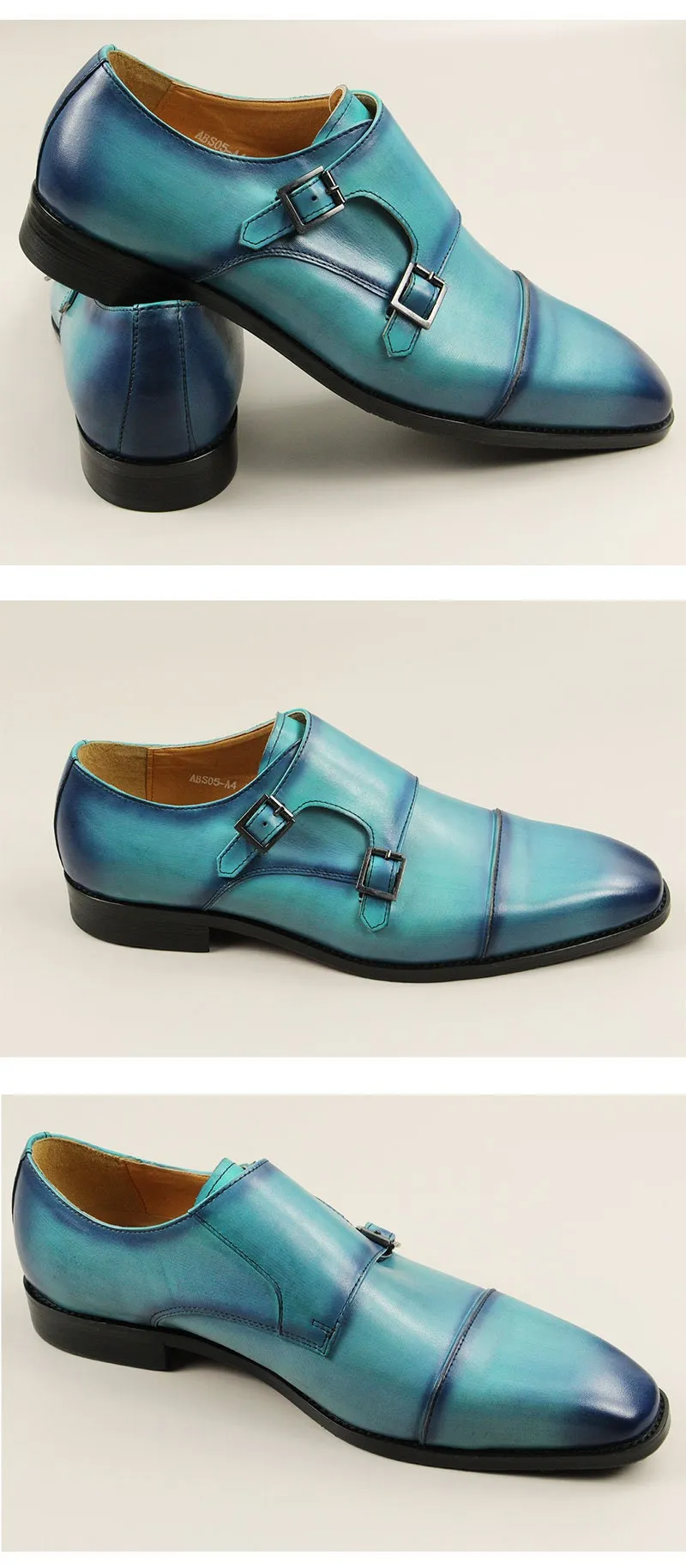 Handcrafted Cap Toe Double buckle Monk Strap Hand Dyed Shoes for Men. Premium gift for him