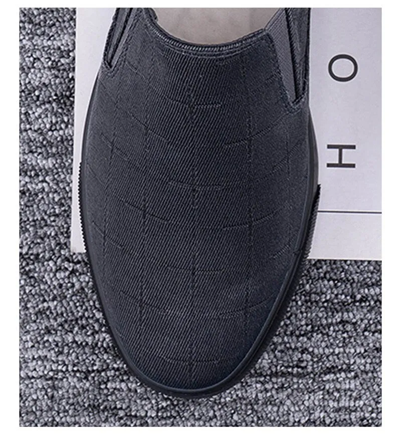 Hnzxzm New Fashion Loafers Men Flat Canvas Shoes Brand Mens Casual Shoes Cool Young Man Slip-on Cloth Shoes All Black Gray A4767