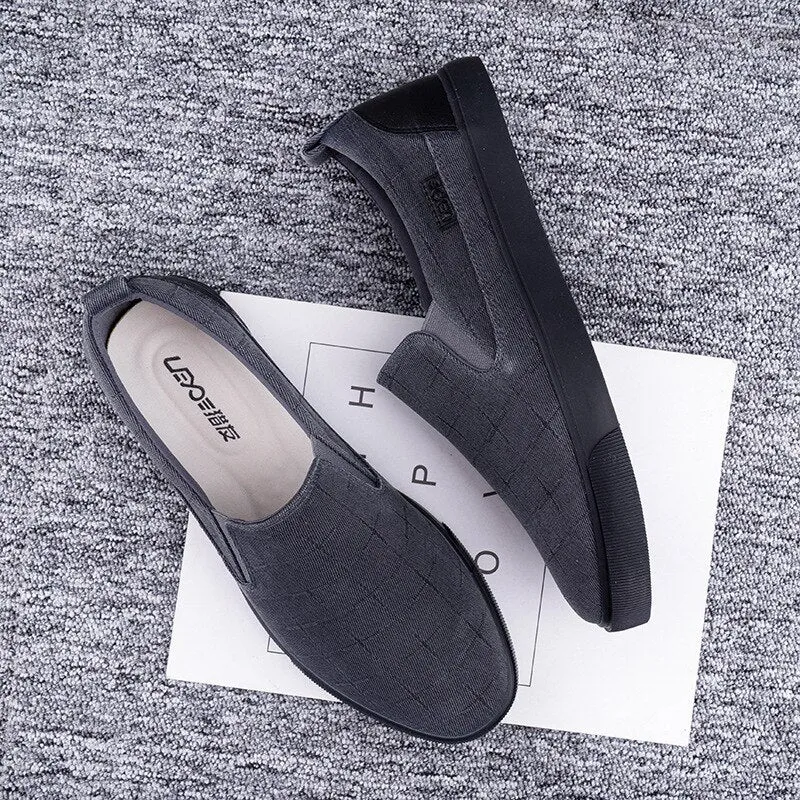 Hnzxzm New Fashion Loafers Men Flat Canvas Shoes Brand Mens Casual Shoes Cool Young Man Slip-on Cloth Shoes All Black Gray A4767