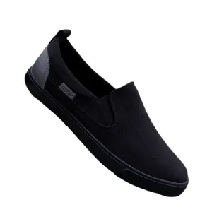 Hnzxzm New Fashion Loafers Men Flat Canvas Shoes Brand Mens Casual Shoes Cool Young Man Slip-on Cloth Shoes All Black Gray A4767