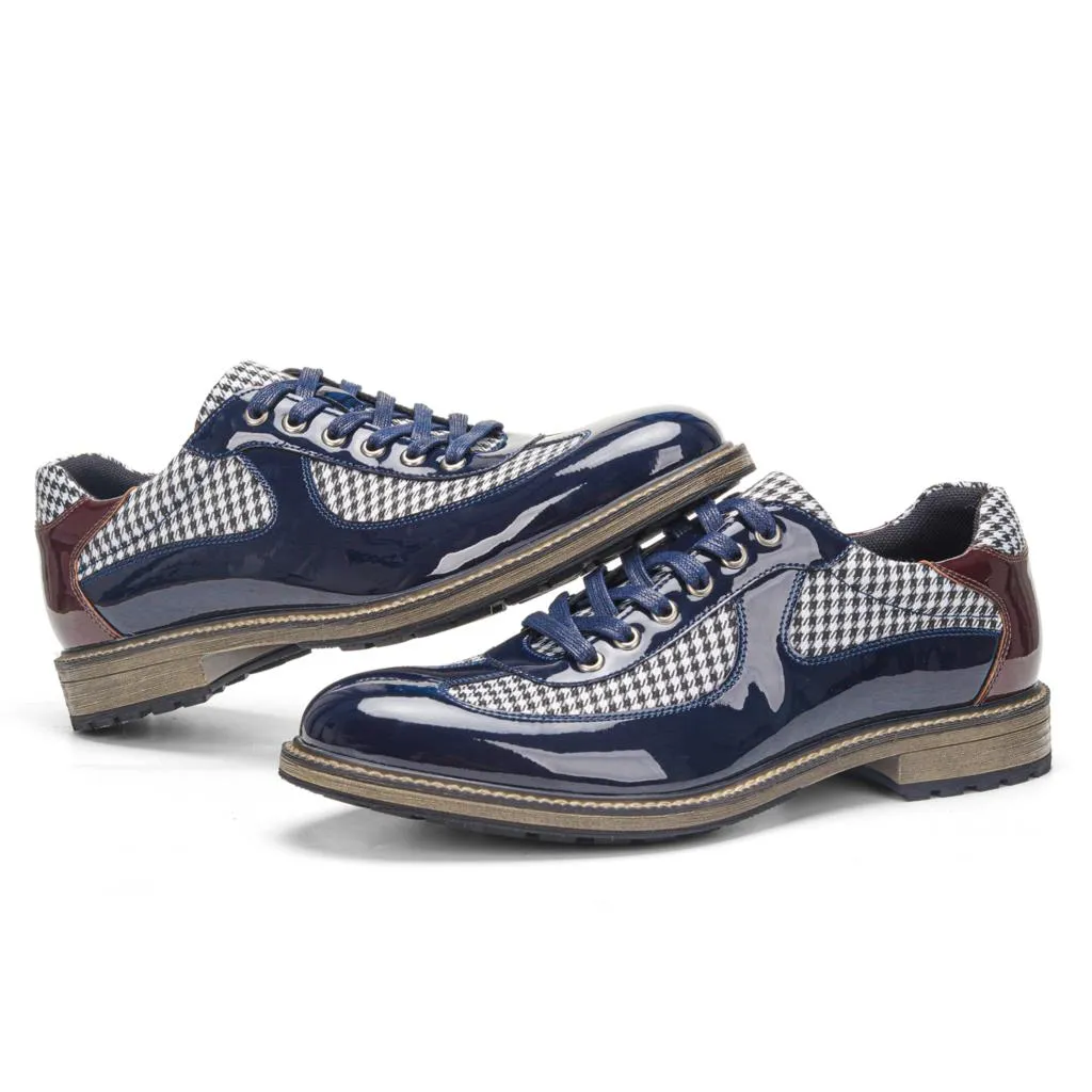 Houndstooth Pattern Leather Men Derby Shoes