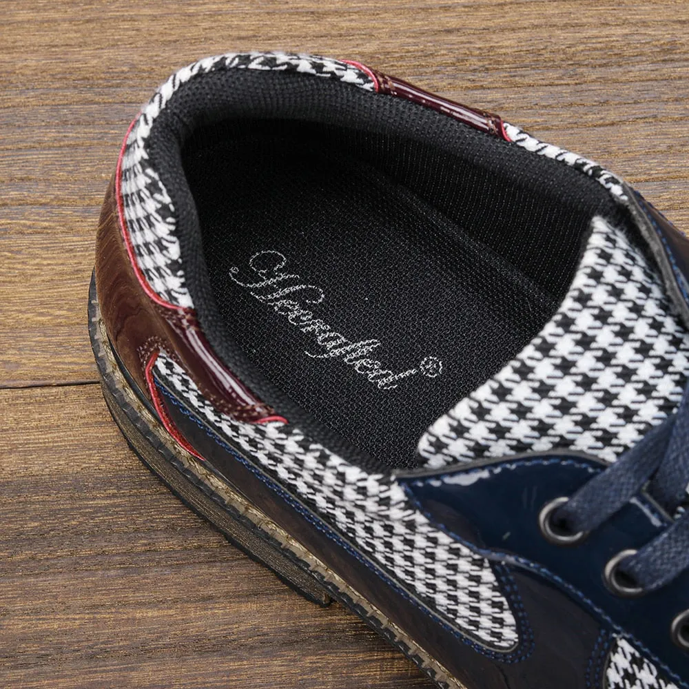 Houndstooth Pattern Leather Men Derby Shoes