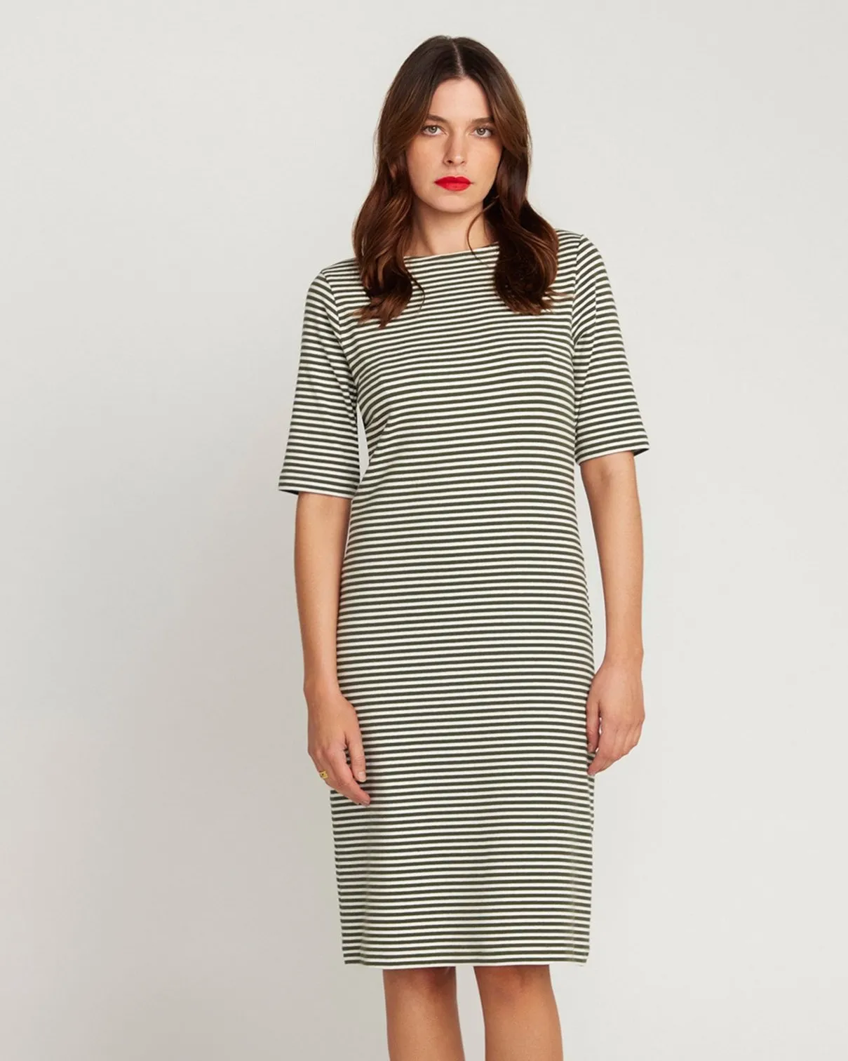 L'Été Olive and White Stripe Summer Dress