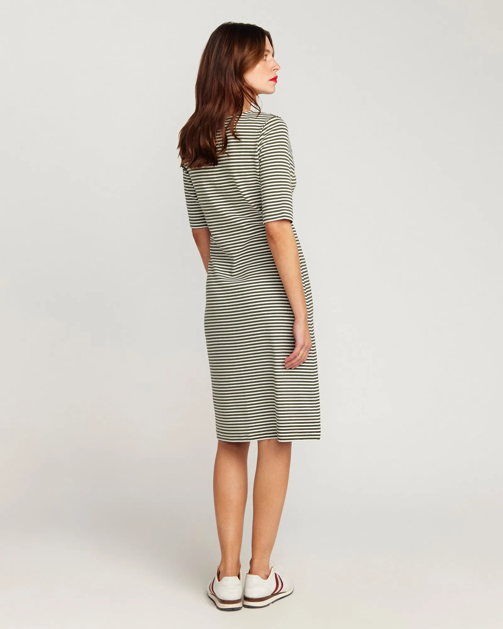 L'Été Olive and White Stripe Summer Dress