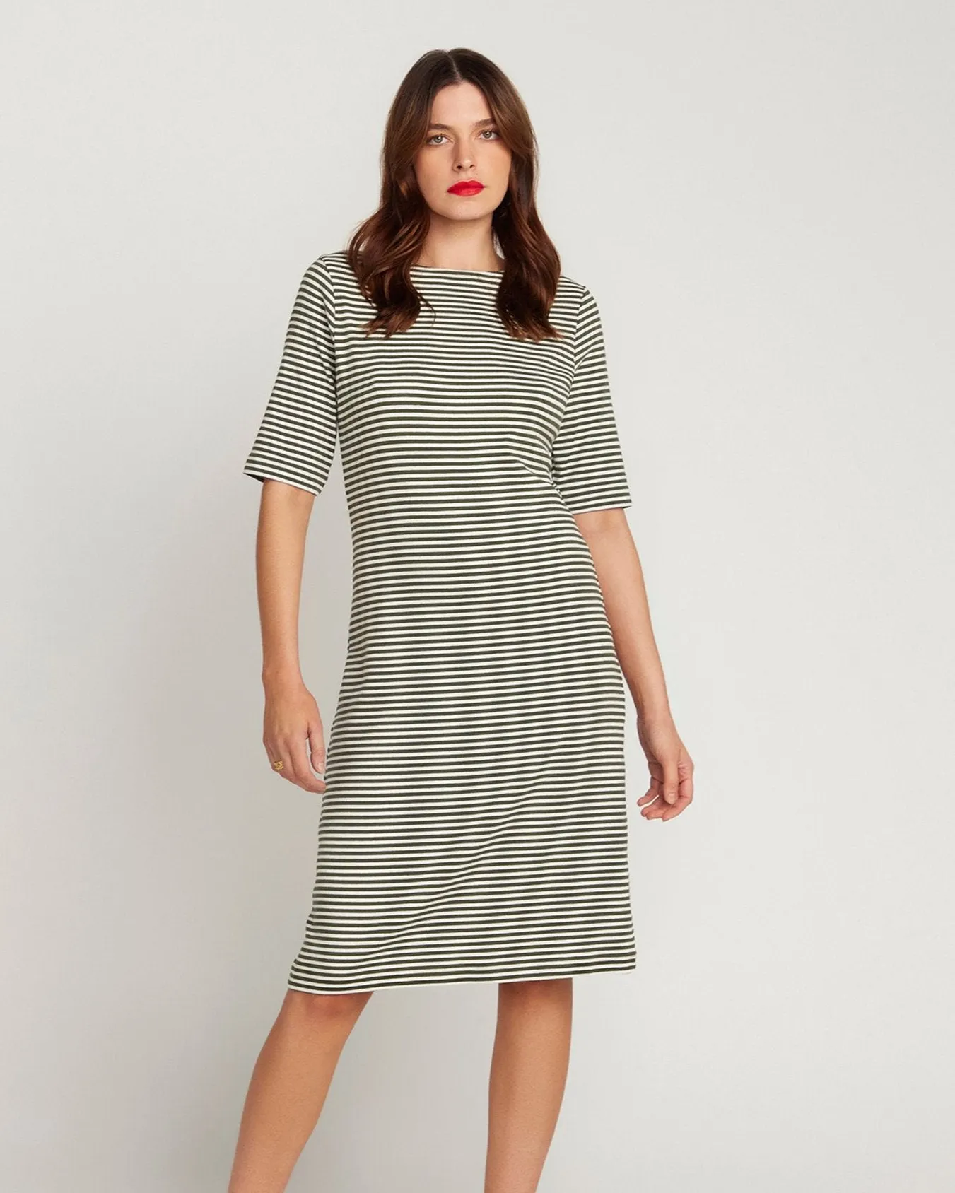 L'Été Olive and White Stripe Summer Dress