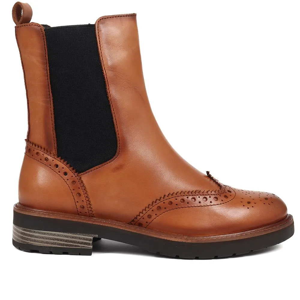 Melrose Brogue Detail Leather Chelsea Boots - MELROSE / 324 322