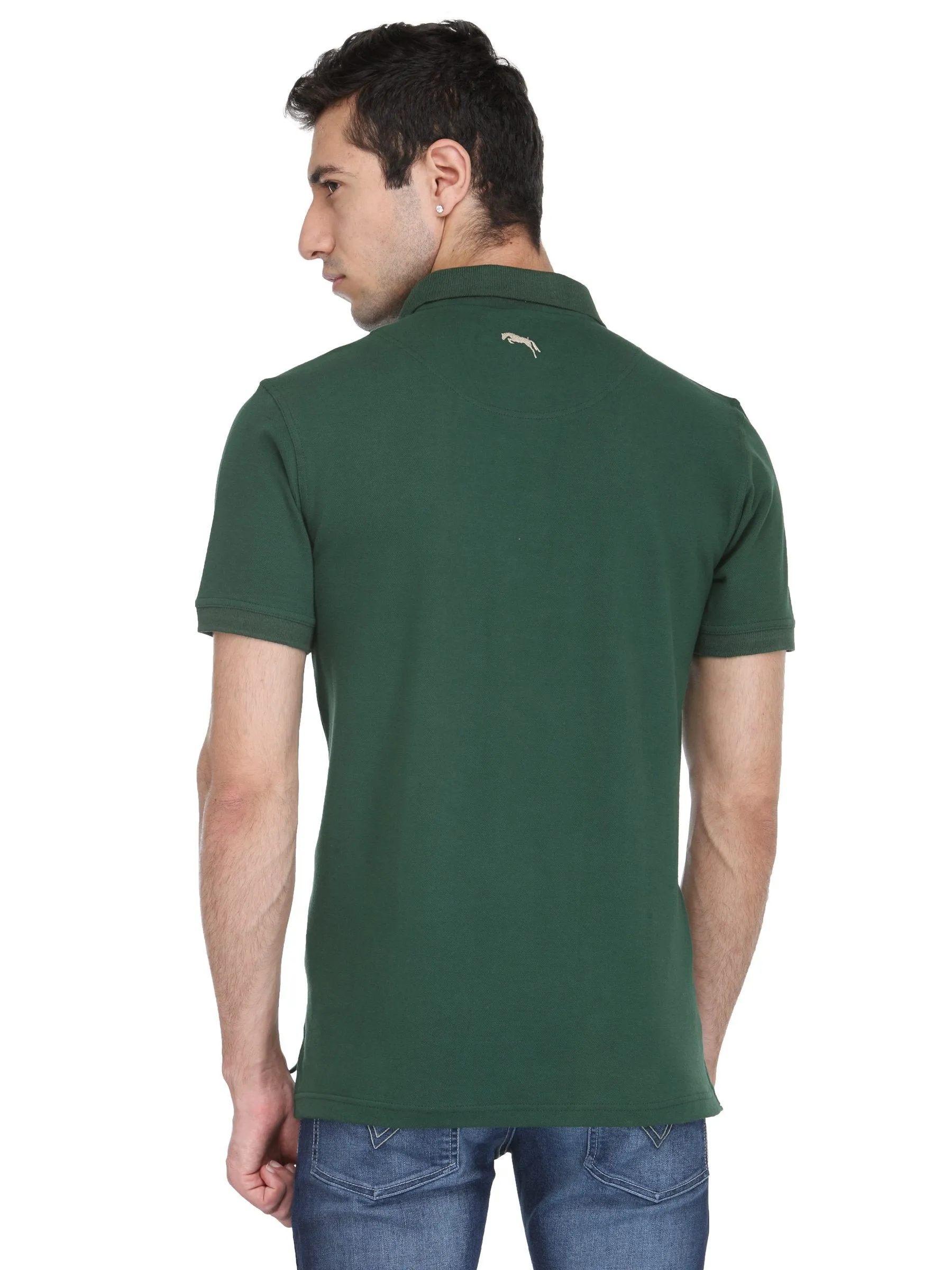 Men Hunter Green Cotton & Spandex T-Shirt