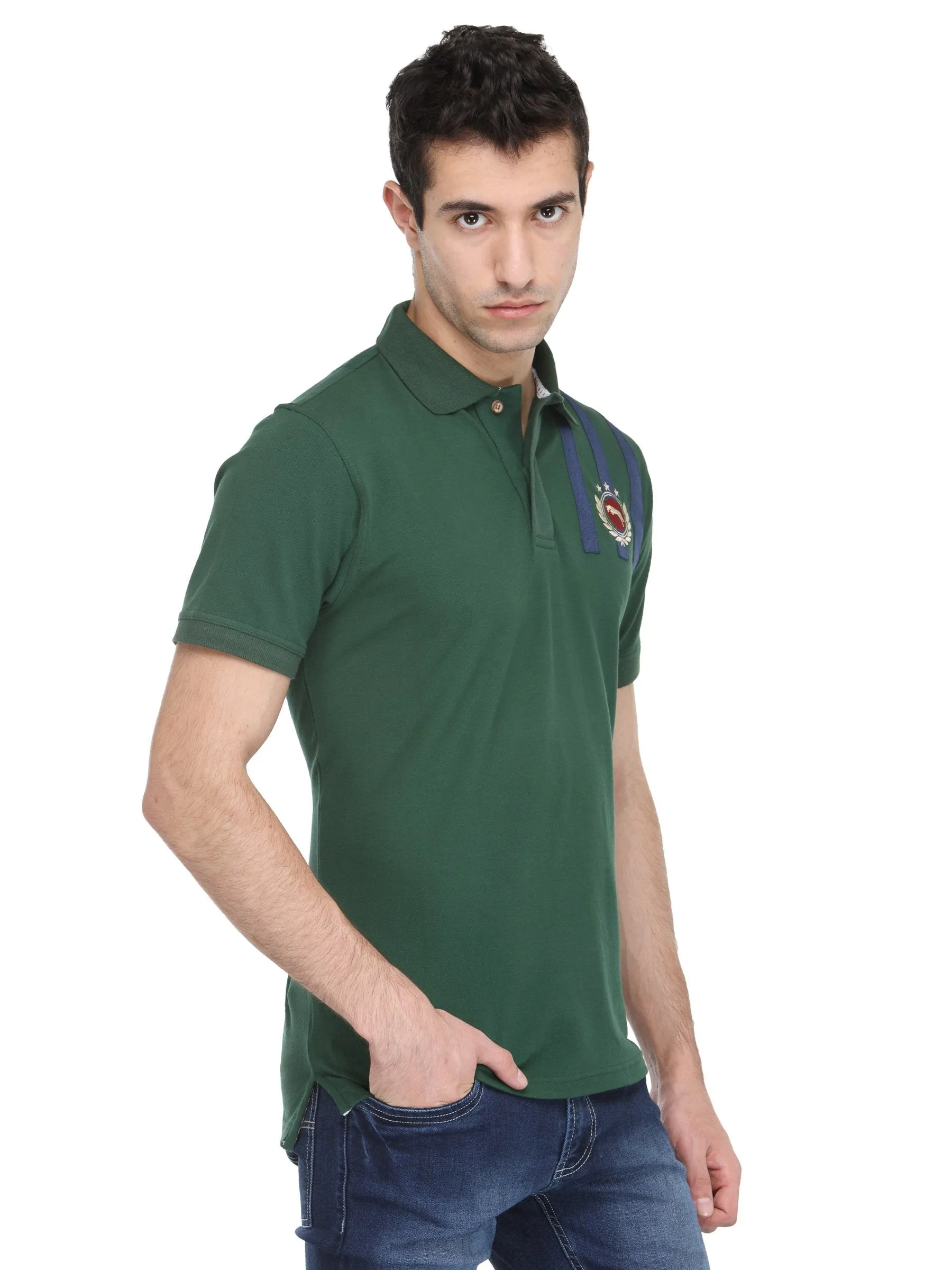 Men Hunter Green Cotton & Spandex T-Shirt