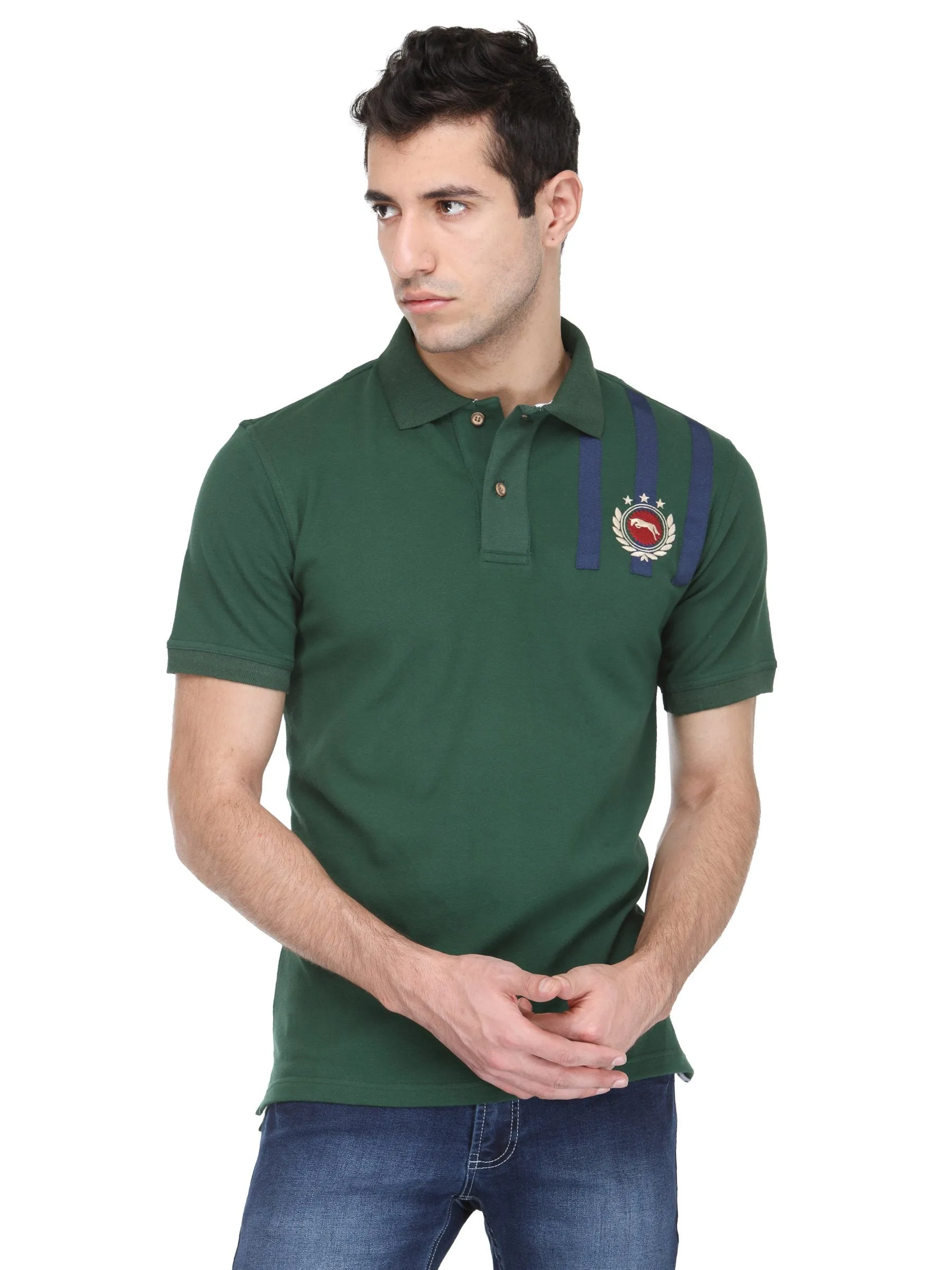 Men Hunter Green Cotton & Spandex T-Shirt