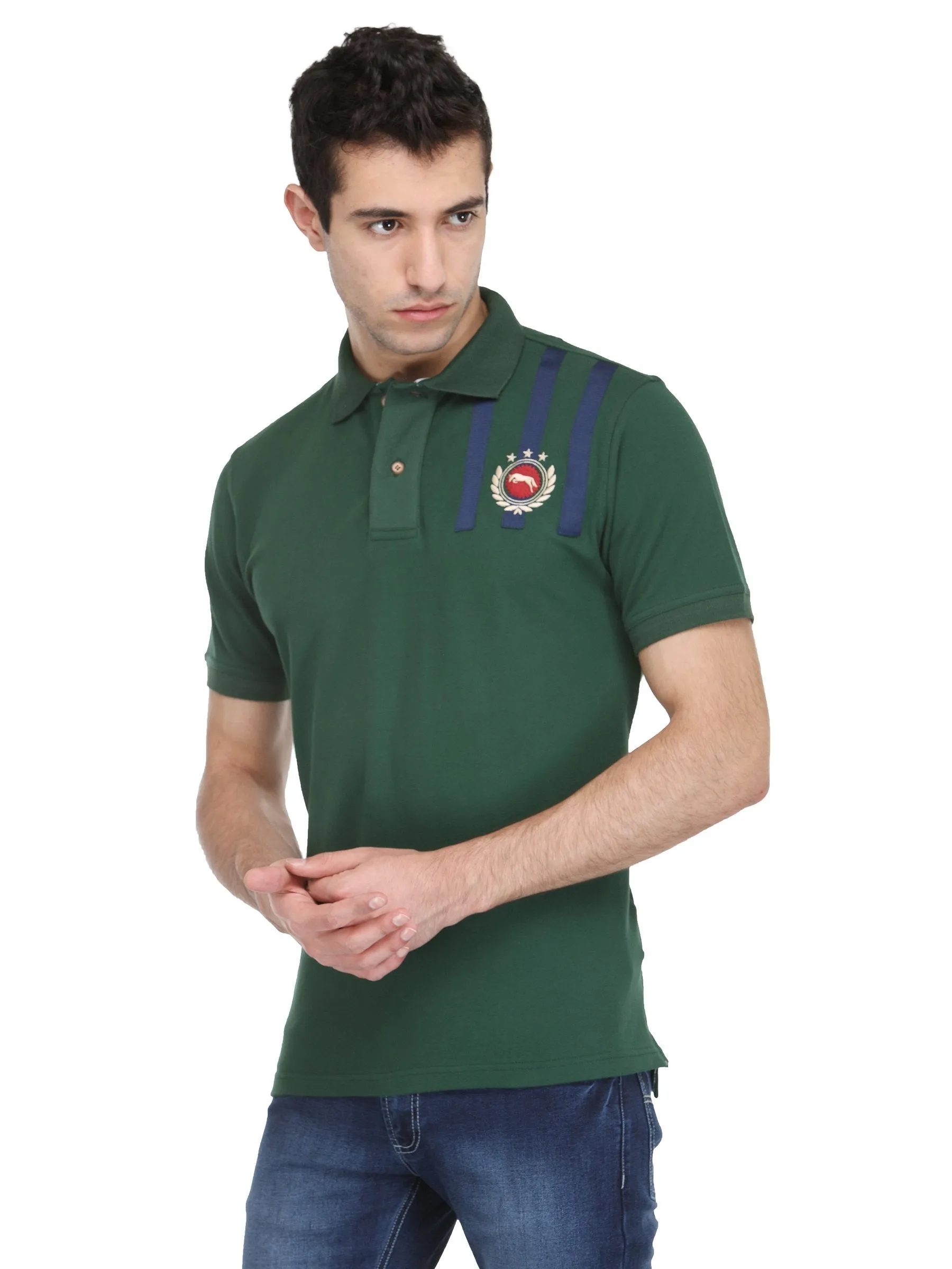 Men Hunter Green Cotton & Spandex T-Shirt