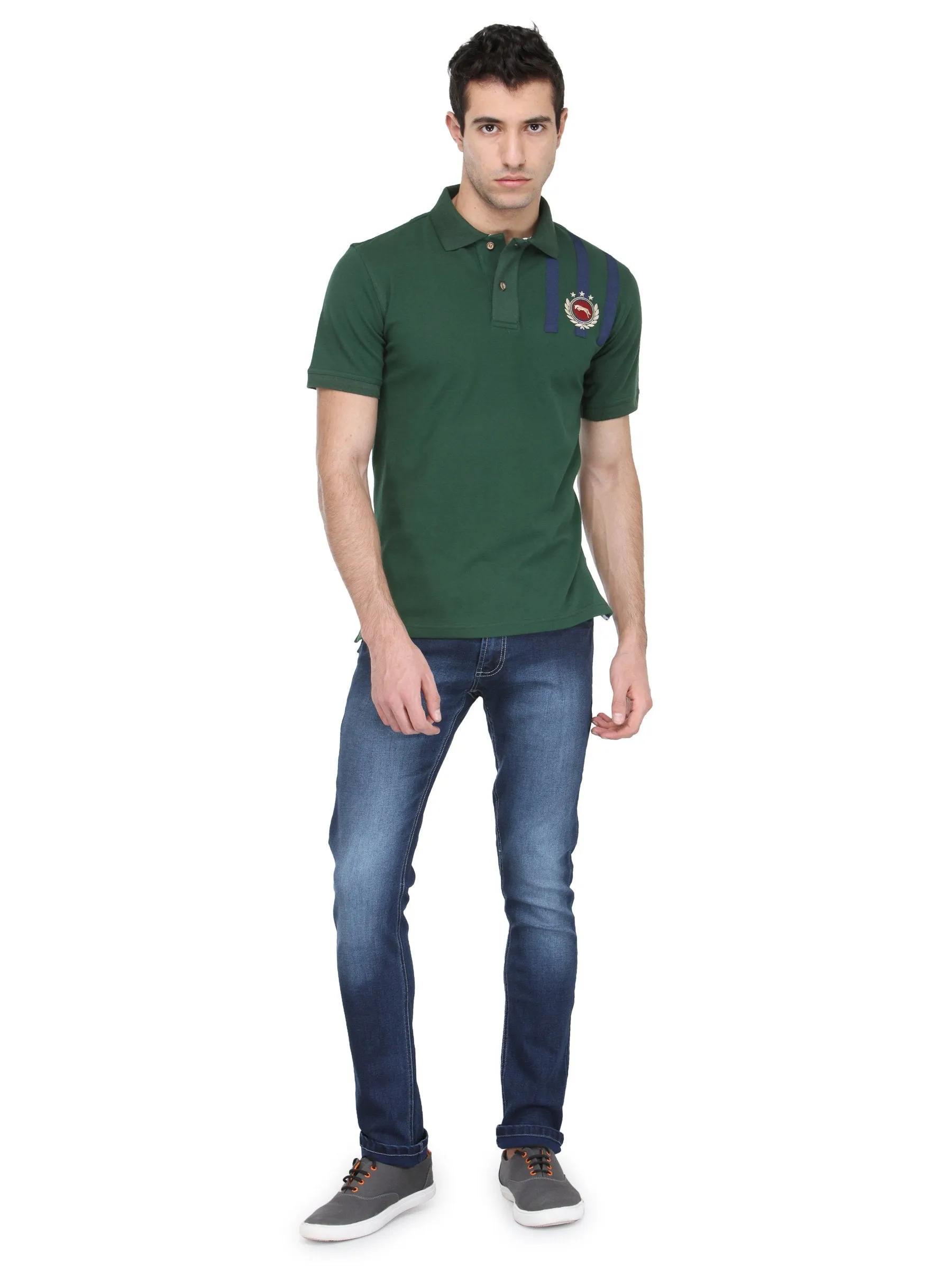 Men Hunter Green Cotton & Spandex T-Shirt