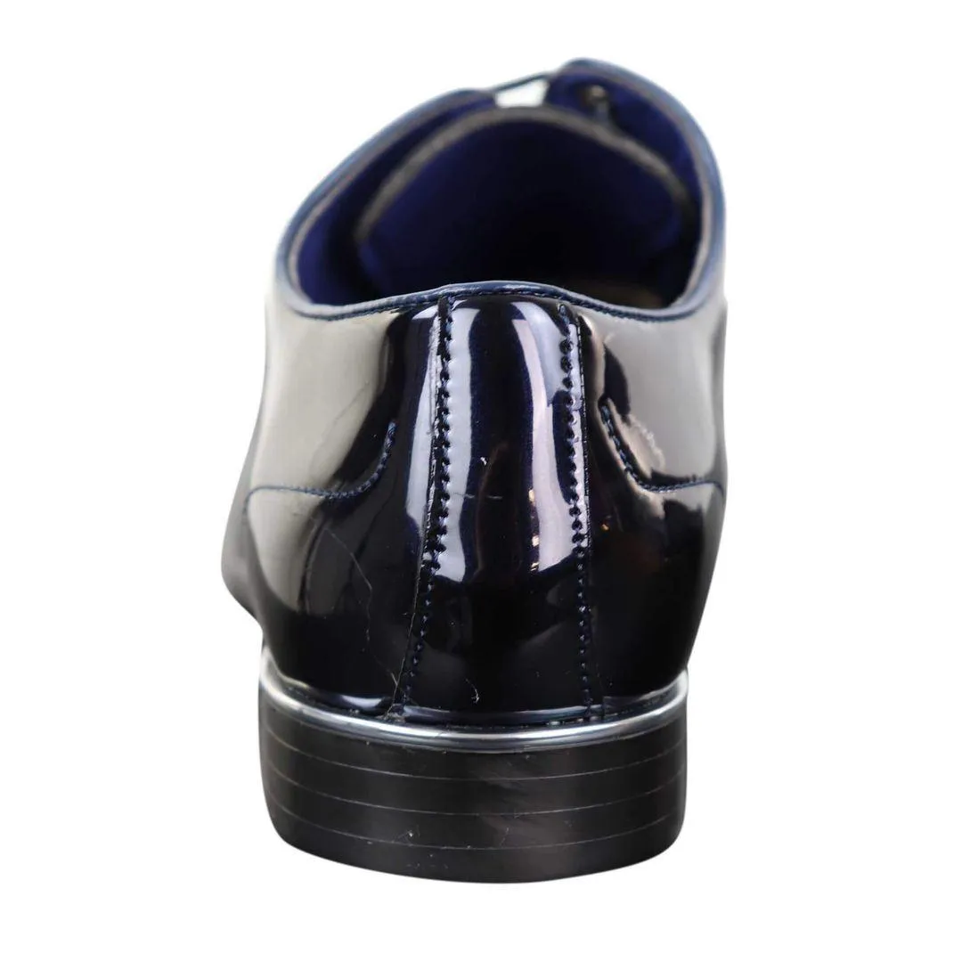 Mens Laced Shoes Shiny Patent Italian Design Silver Metal Classic Smart Formal