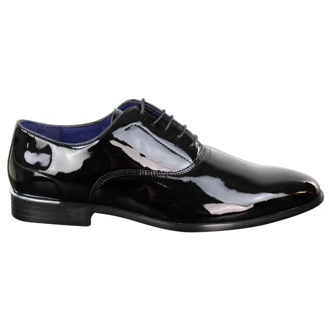 Mens Laced Shoes Shiny Patent Italian Design Silver Metal Classic Smart Formal