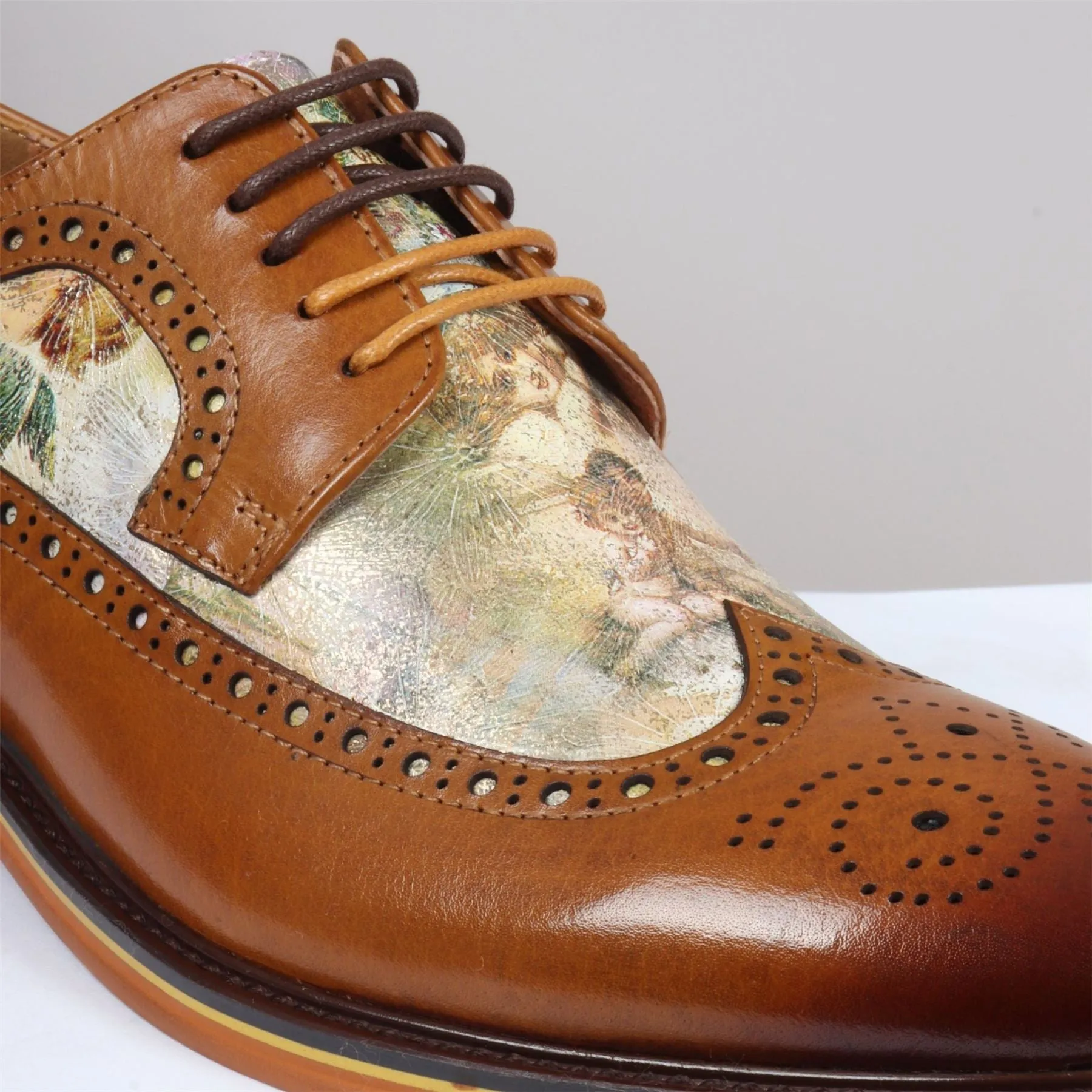 Men's Shoes Brown Iconic Print Leather Oxford Brogue Lace Up Formal Dress Shoe