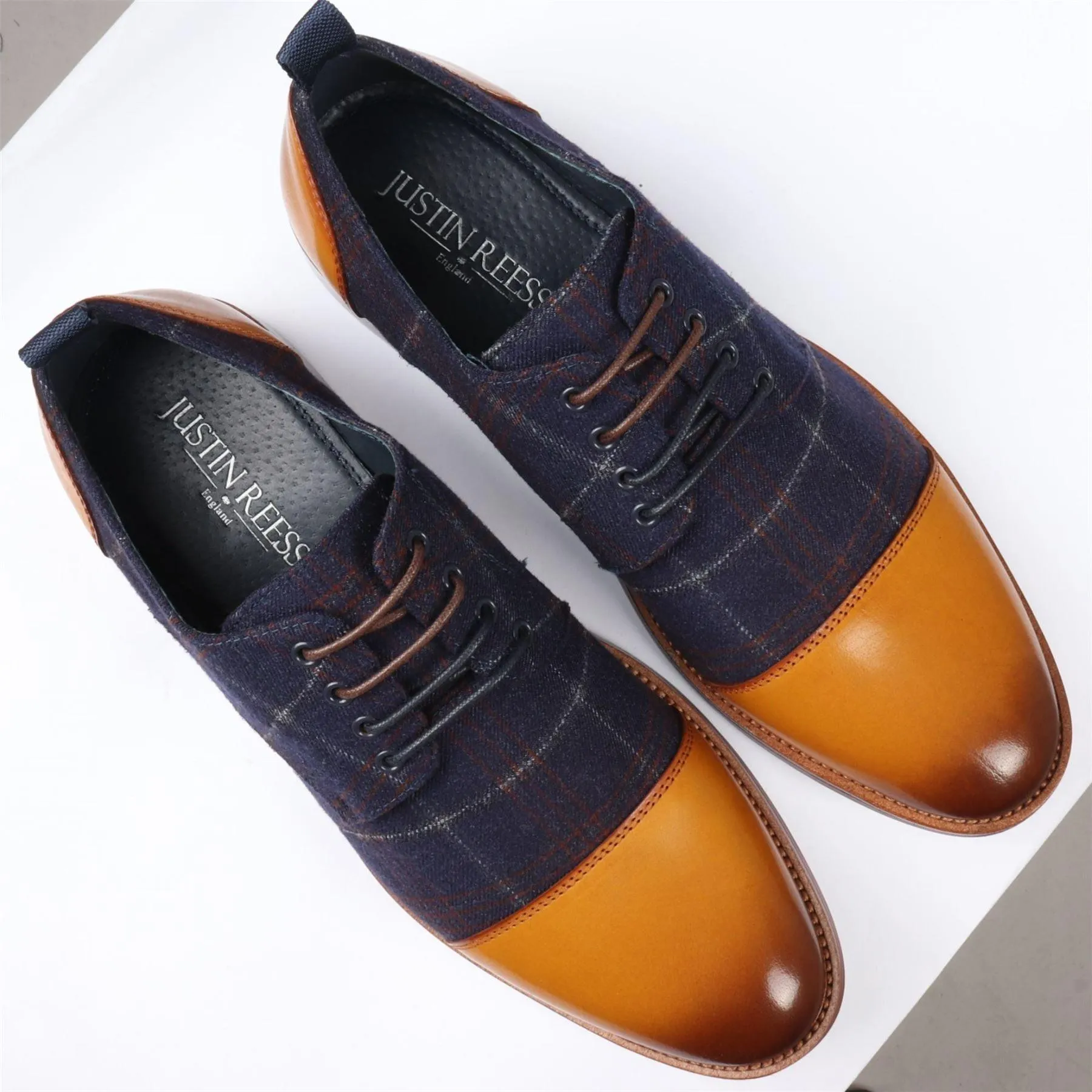 Men's Shoes Navy Tan Oxford Lace Up Leather Formal Dress Shoe