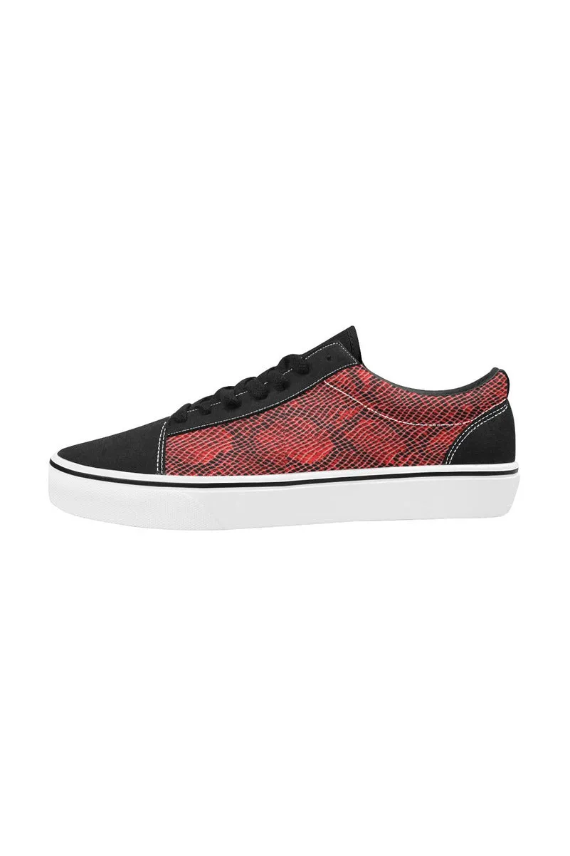 Red Snakeskin Women's Low Top Skateboarding Shoes