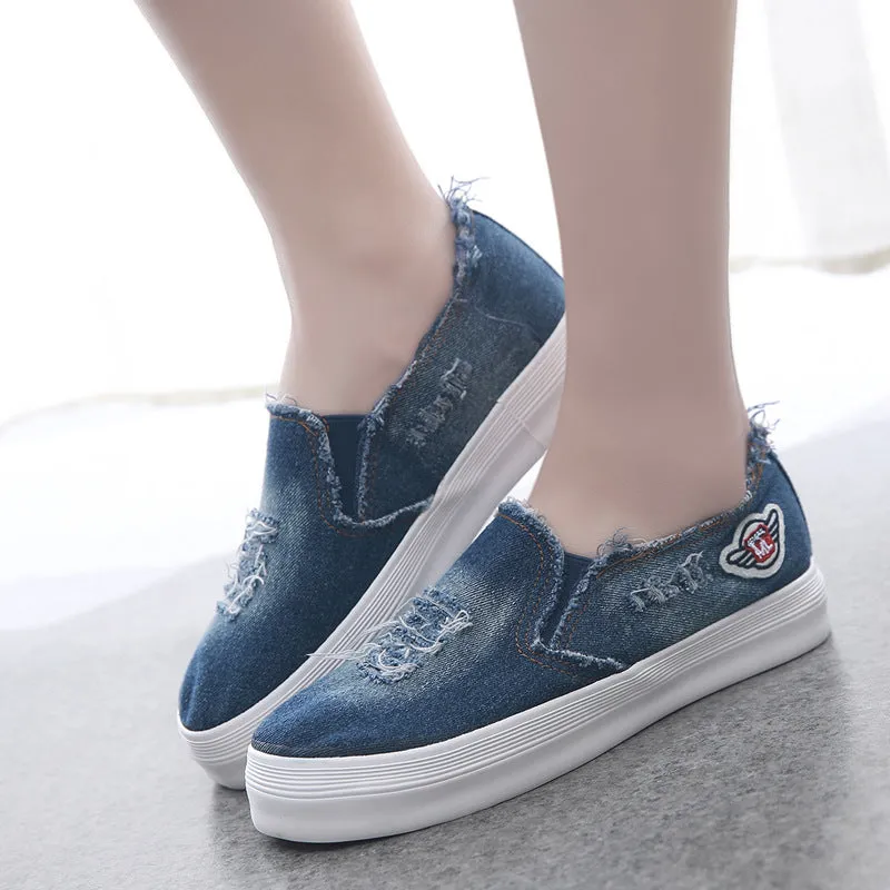 Summer canvas shoes female chunky loafer cowboy student pedal lazy shoes casual ladies shoes