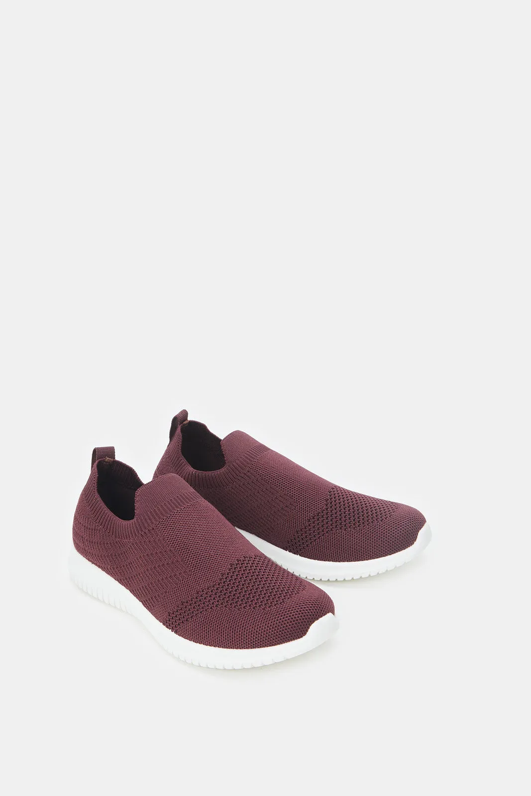 Women Burgundy Slip On Sneakers